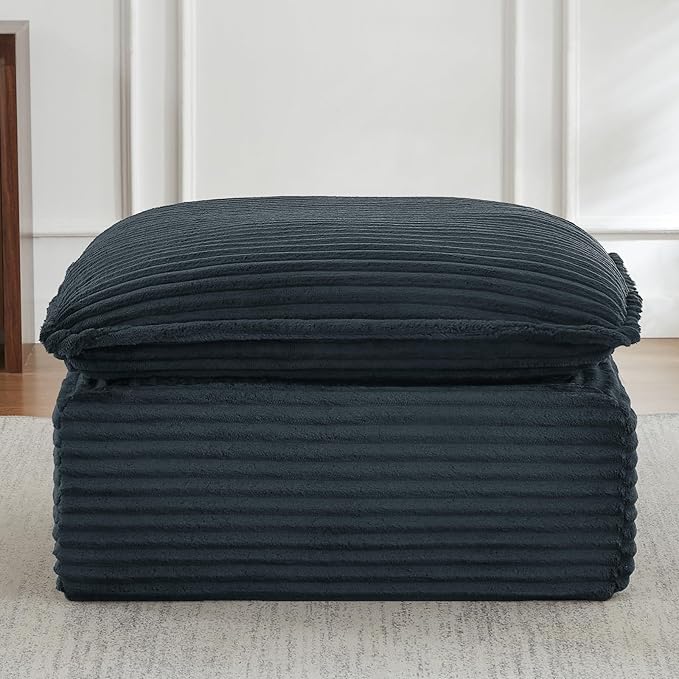 Corduroy Ottoman for Living Room Bedroom Soft Memory Foam Footstool Boneless Extra Seating &amp Coffee Table (No Assembly)