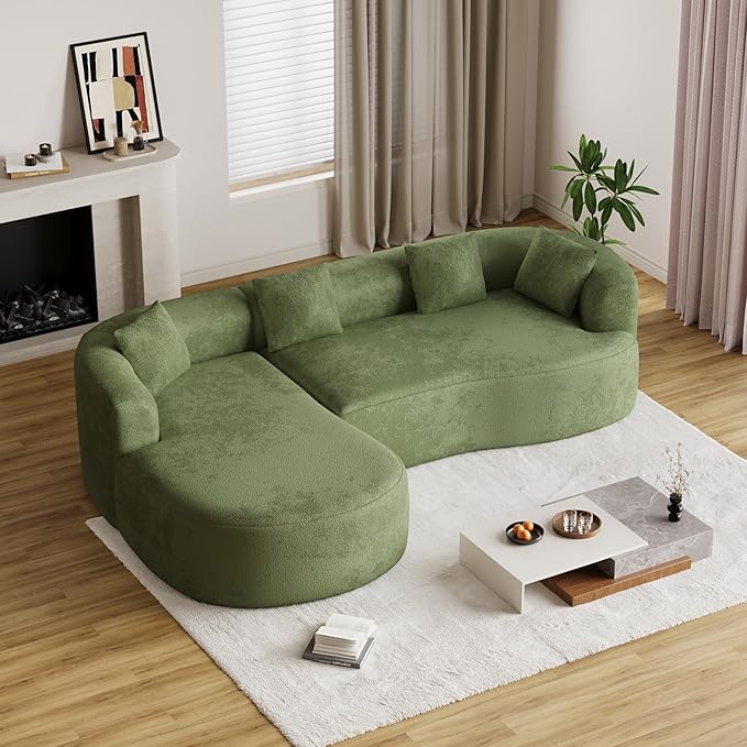 Oversized Sectional Sofa with Left Chaise for Living Room 111 Modern Curved L Shape Cloud Couch with Extra Deep Seat Modern Luxury Chenille 4 Seater No Assembly Required Green
