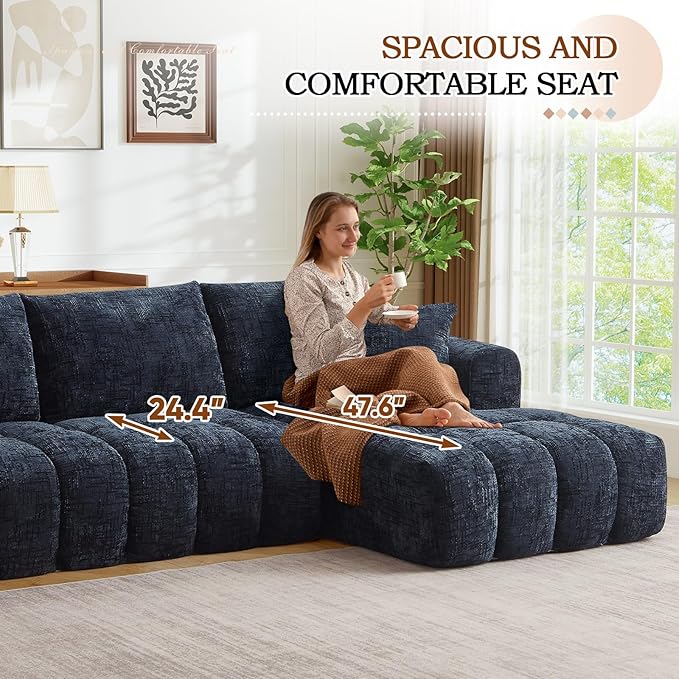 108 W Modular Sectionals SofaCloud Boneless Couch with ChaiseChenille Tufted Deep Seat L Shaped CouchModern Compression Foam Sofa for Living Room BedroomNo Assembly Required(Right FacingBlue)