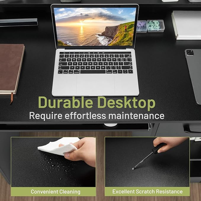 GORELAX Computer Desk with Hutch Wood PC Gaming Desk w/Drawers Open Storage Shelves Keyboard Tray Monitor Stand Student Desk for Bedroom Small Home Office Desk for Small Spaces (Black)