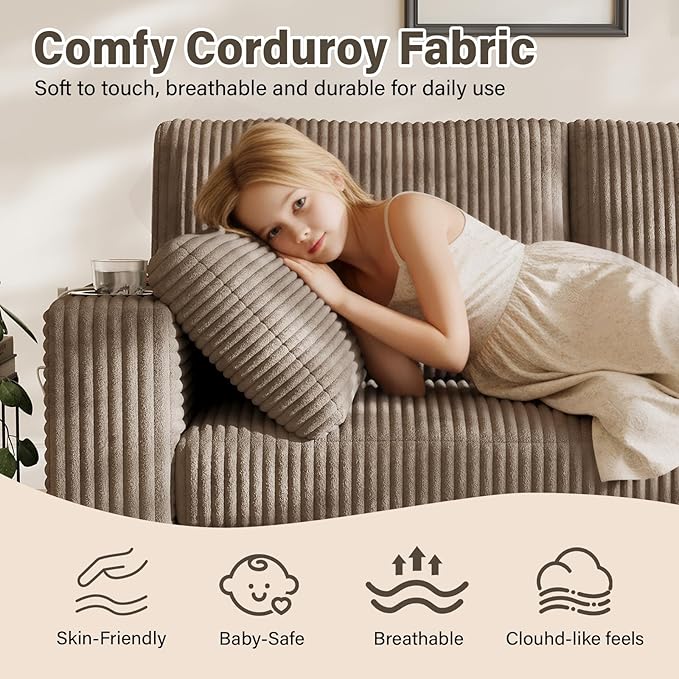 OUYESSIR 80 Loveseat Sofa for Living RoomModern Sofa with USB Charging Ports &amp Cup HoldersComfy Corduroy Couch with Upholstered Cushion3 Seater Deep Seat Couch for Small SpaceBedroom Light Br