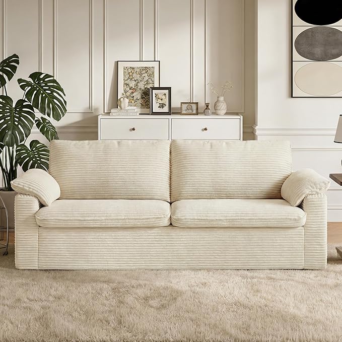 WEUP 86 Loveseat Sofa Beige Corduroy Couches for Living RoomMid Century Modern Love SeatSuper Comfy Cloud SofasDeep SeatWide ArmrestSturdy Frame for Bedroom Apartment Office