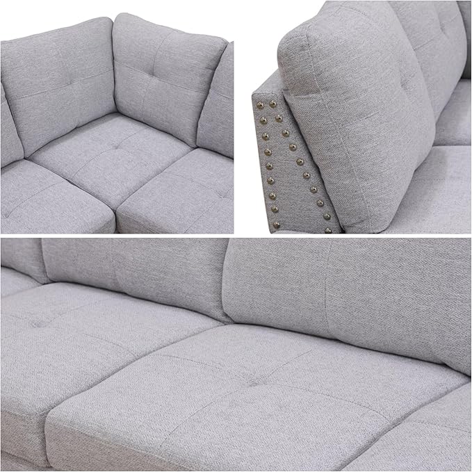 L-Shaped Sectional Sofa Modern Sectional Couches Home Sofas for Living Room with Movable Chaise Modular Living Room Sets Furniture for Apartment Bedroom &amp Office Grey White