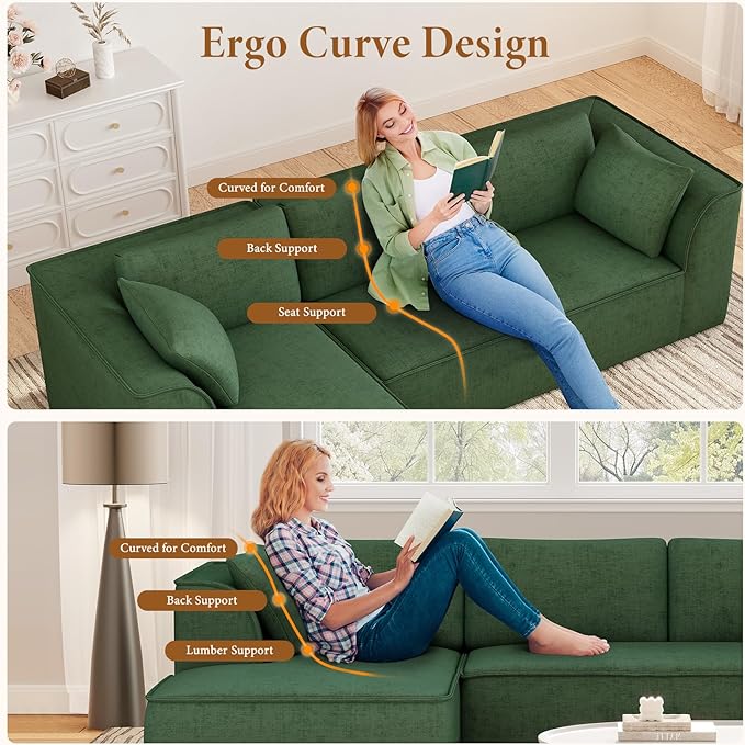 Vesgantti 106 Cloud Couch Sectional Modular Sofa Deep Seat Comfy Cloud Couch Chenille Memory Foam Sofa Modular Couches for Living Room Bedroom No Assembly Required (Green Left-Facing Chaise)