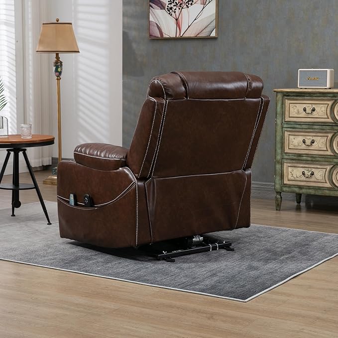 Oversized Power Lift Recliner Chair 400 LBS for Big and Tall Elderly 26 Extra Wide Zero Gravity Electric Recliner Chair with Massage and Heating Leather Home Theater Seat Brown
