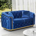 Velvet Couch Blue and Gold Sofa Luxury Loveseat 62.5 Mid Century Modern Chesterfield Sofa Couch for Living Room Tufted Sofas with 2 Pillows &amp Classic Golden Decor Blue