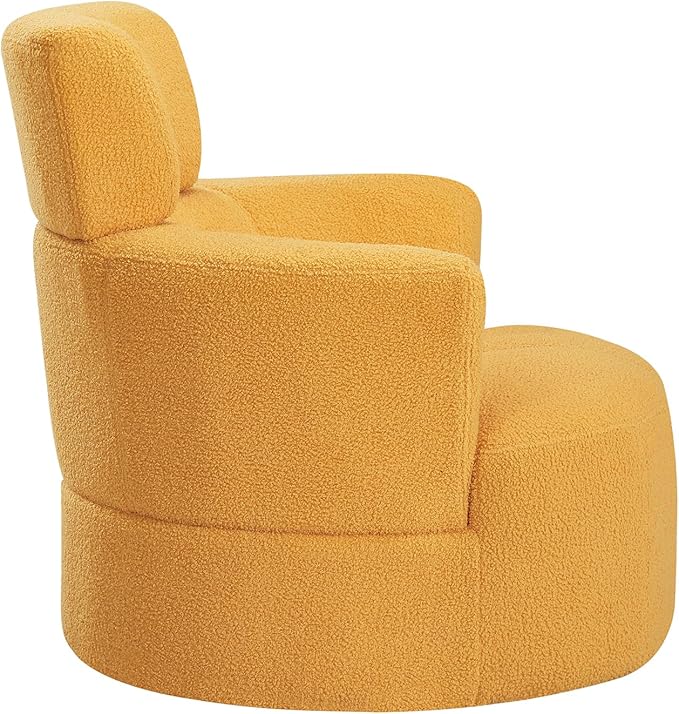 360° Swivel Accent Chair Armchair Upholstered Round Barrel Chair with Adjustable Headrest Morden Single Sofa for Living Room Office and Hotel (Yellow/27)