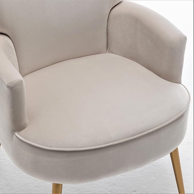Trendy Velvet Accent Chair with Gold Metal Legs Upholstered Armchair for Small to Mid-Size Spaces Modern Living Room Bedroom Vanity Desk and Entryway Ivory
