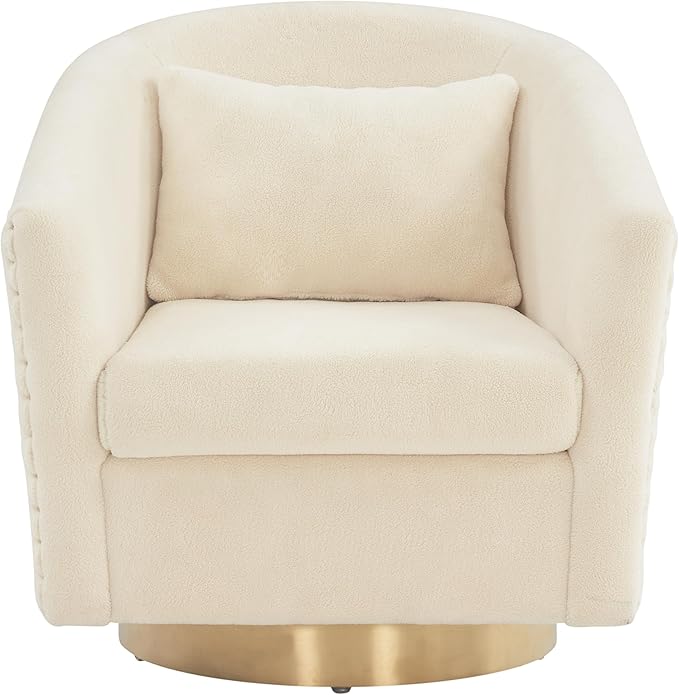 SAFAVIEH Couture Collection Clara Glam Ivory &amp Gold Faux Lamb Wool Swivel Tub Accent Chair Fully Assembled (SFV4702M)