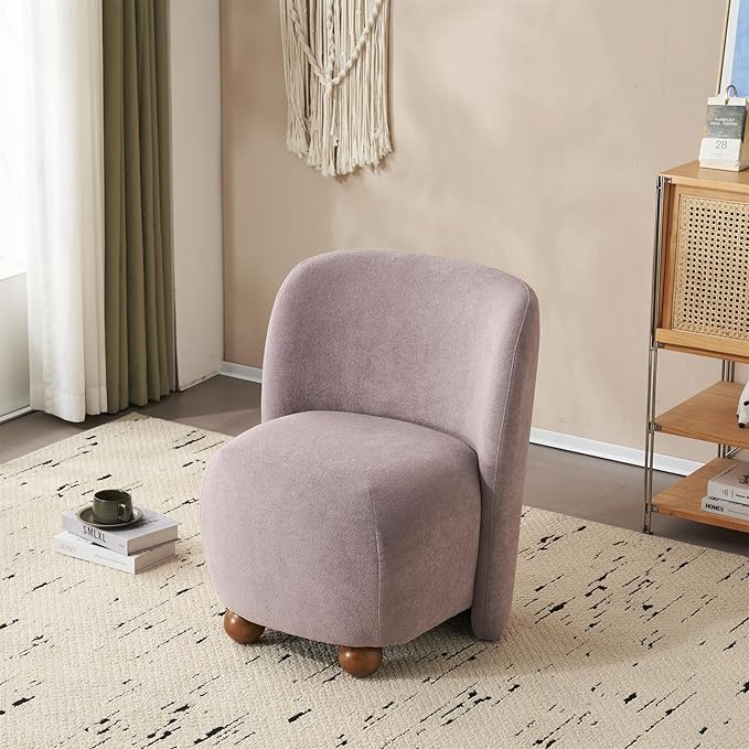 Modern Low Back Accent Chair Upholstered Armless Living Room Chairs Round Pine Wood Feet for Small Living Spaces Living Room Bedroom Balcony Office Reading Nook Purple