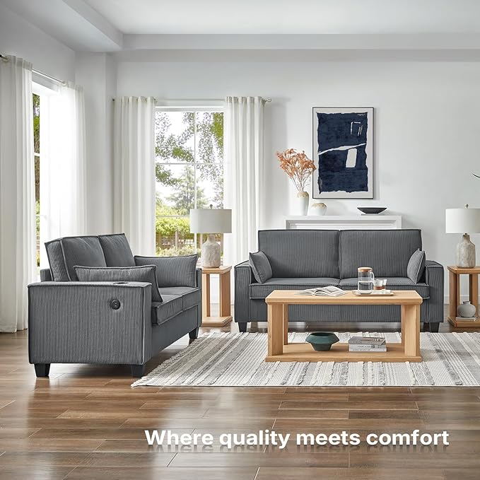 2-in-1 Pull Out Sofa Bed 88 Queen Size Sleeper Sofa Corduroy Convertible Loveseat Sleeper for Living Room Guest Room Apartment Home Office（Grey）