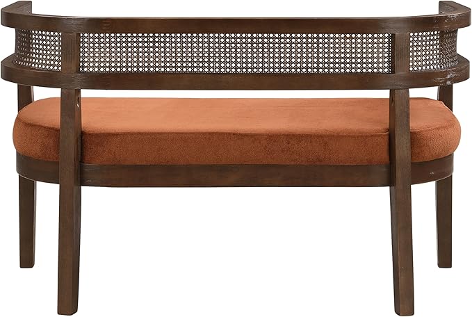 Christopher Knight Home Xiza Modern Fabric Upholstered Loveseat Sofa with Rubberwood Frame Comfy 2-Seater Sofa Couch and Rattan Backrest Love Seat Couches for Living Room Dark Orange + Walnut