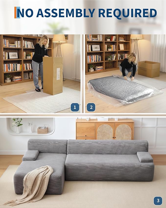 Garvee 108'' Modular Sectional Sofa Left Facing Chaise L-Shaped Boneless Couch Ultra Deep Seat Modern Sectional Sofa for Living Room 5mm Wale Corduroy Fabric Gary