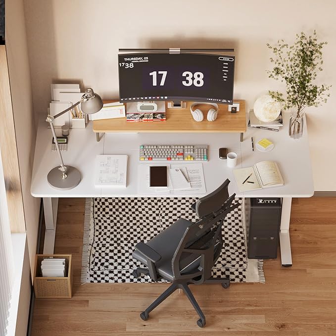 YESHOMY Height Adjustable Electric Standing Desk 63 inch Computer Table Home Office Workstation 63in White Leg/White Top