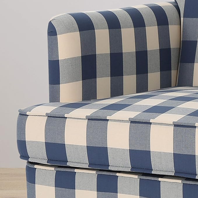 Christopher Knight Home Evete Tufted Fabric Club Chair Blue Checkerboard Dark Brown 32D x 28.75W x 34.5H in