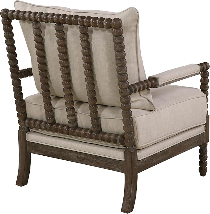 Coaster Home Furnishings - Blanchett - Upholstered Bobbin Accent Chair with Beaded Design Wood Frame and Padded Arms - Living Room - Beige and Natural - 905362