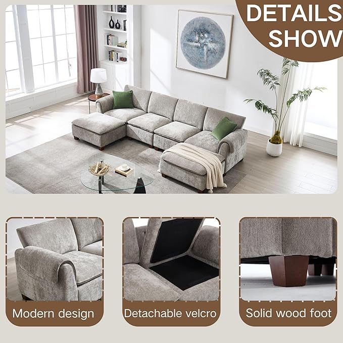 69 Inch Loveseat Sofa 2 Seater Small Sectional Couch Cozy Cloud Chenille Fabric Modular Sectional Love Seat Sofa Couch for Living Room/Apartment Grey