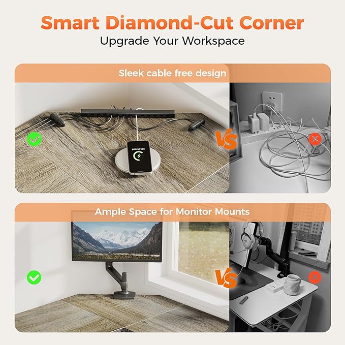 Mericonia 66 inch Large L Shaped Desk Simple Corner Gaming Desk with CPU Stand &amp Hooks Computer Desk for Home Bedroom &amp Office Workspace Grey