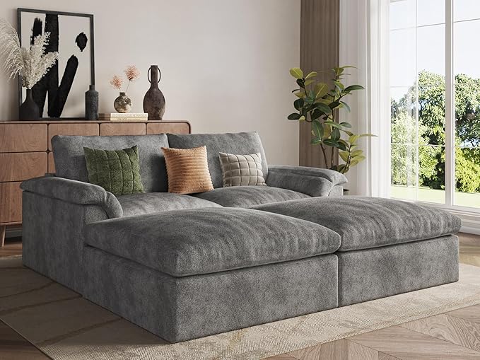 EASE MOOSE Oversized Cloud Couch Sectional Sofa Large Modular Couch for Living Room Minimalist Boneless Convertible Couches with Ottoman Deep Seat Sofas for Bedroom Chenille (Grey)