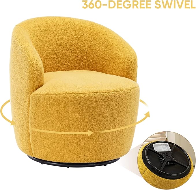 Antetek Small Swivel Chair Club 360 Degree Swivel Barrel Chair Modern Leisure Arm Chair for Nursery Living Room Hotel Bedroom Office Lounge Yellow