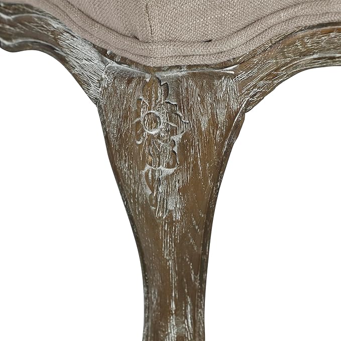 Lexicon Oak Distressed Solid Wood Accent Chair with Feather Down Seating Natural Linen Fabric Padded Armchair for Living Room Bedroom Reading Room or Sunroom Neutral