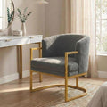 Merax Modern Accent Chair Cozy Armchair Upholstered Barrel Chairs with Luxury Gold Metal Frame Comfy Grey Accent Chairs for Living Room Bedroom Reading Nook or Office