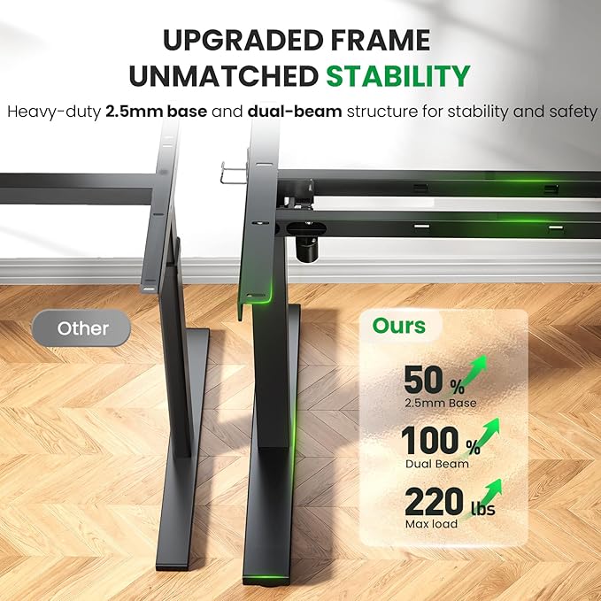 Electric Standing Desk Adjustable - 60x28 Inch Sit Stand Desk with 1 Inch Thick Tabletop Double Beam Frame 3 Memory Height Adjustment Cable Management for Home Office