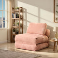 Folding Sofa Bed Convertible Sleeper Chair with Pillow Back Support Plush Corduroy No Assembly Memory Foam Chair Beds for Small Space Apartments Guest Bedroom (Pink Single)
