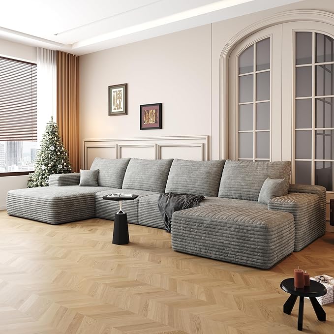 135 U Shaped Sectional Couches for Living Room Oversized Modular Sofa with Ottoman and L-Shape Couch Deep Seat Cloud Boneless Couch with Chaise No Assembly Required
