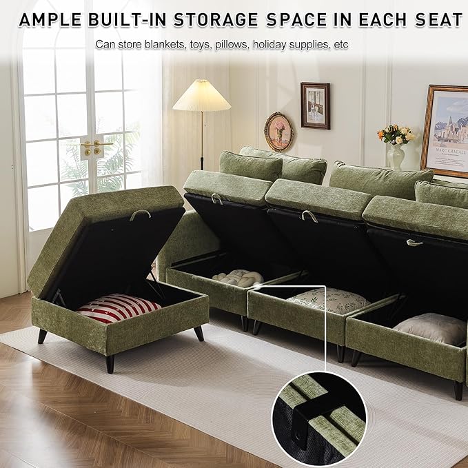 73'' Loveseat Sofa with All Seats Storage Modular Sectional Couch with Movable OttomanOversized Comfy Couch 7.8'' Thick Cushion24.5'' Deep Seatfor Living RoomBedroomApartmentVeletGreen