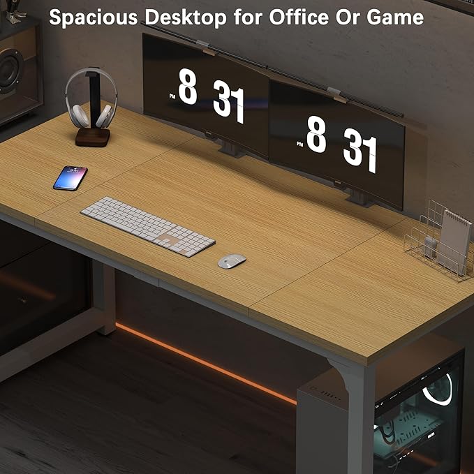 NSdirect 63 Computer DeskLarge Home Office Desk Wide Workstation 1 inch Thicker Tabletop for WritingGames and Home Work PC Desk Modern Finish Wood Board and Sturdy Steel LegsOak+White