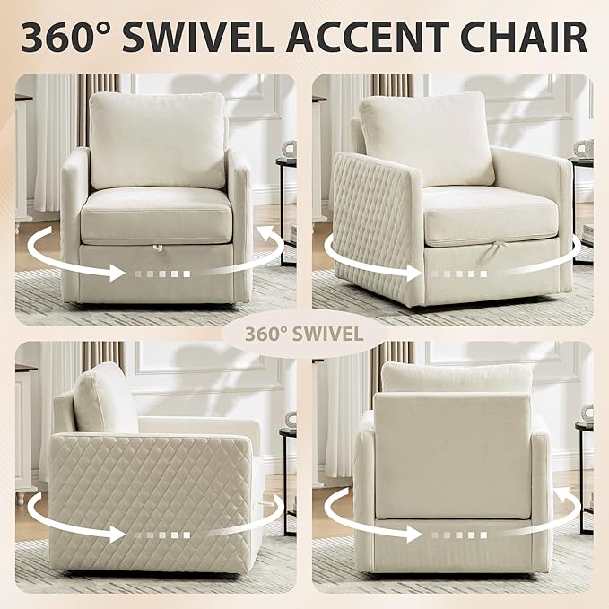 Chifee &amp Vingol 29.5 W Swivel Accent Chair Upholstered Swivel Chairs Mid Century Modern Chair for Living RoomBeige