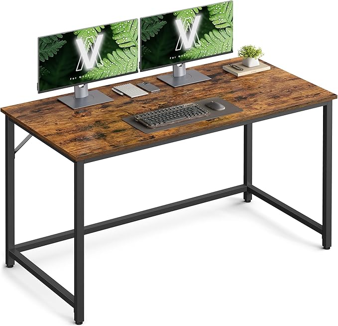 VASAGLE Computer Desk Office Work Desk 47.2 x 23.6 x 29.9 Inches for Study Bedroom Home Office Living Room Rustic Brown and Ink Black ULWD039B01
