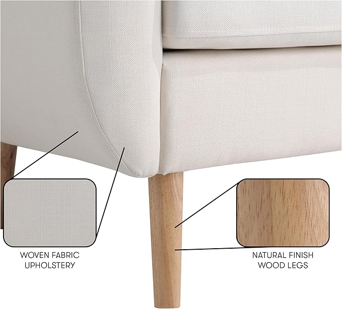 Serta Gatewood 61.2 Modern Boho Sofa Curved Arms and Back Cushion Dream Coil Comfort Solid Wood Legs Easy Assembly Woven Polyester Fabric Cream