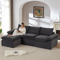 Modular Cloud Couch - Boneless L Shaped Sectional with Ottoman 3 Seater Corduroy Couch for Living Room Soft Plush in a Box (Gray L Shaped-3 Seater+1 Ottomans)