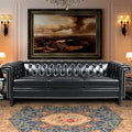 Chesterfield Sofa Black Faux Leather Couches for Living Room Deep Seat Comfy 3-Seater Oversized Couch Button Nailhead Tufted Classic Couches for Bedroom Office Easy to Assemble