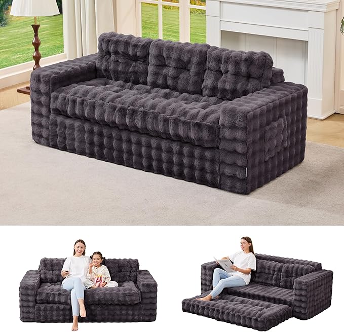 Hobestluk 3-Seater Sofa Boneless Couch with Tufted Button Design 2 in 1 Comfy Cloud Couch Oversized Sofa for Living Room Bedroom Apartment or Office (Dark Grey 3 Seater)