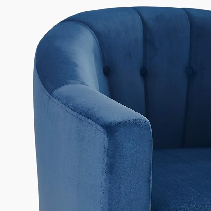 Ivey Barrel Chair Button Tufted Plush Back Cushion Luxury Black Wooden Legs Modern Living Room Upholstery Accent Furniture Blue Velvet