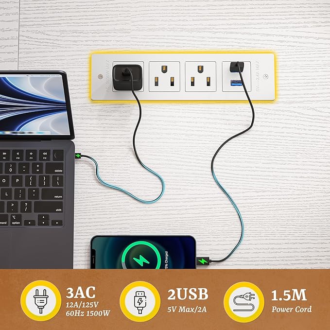 Computer Desk with Monitor Stand &amp 24mm Thicker DesktopGaming Desk with Power Outlets &amp LED LightWhite Writing Desk for Home Office Study Bedroom White
