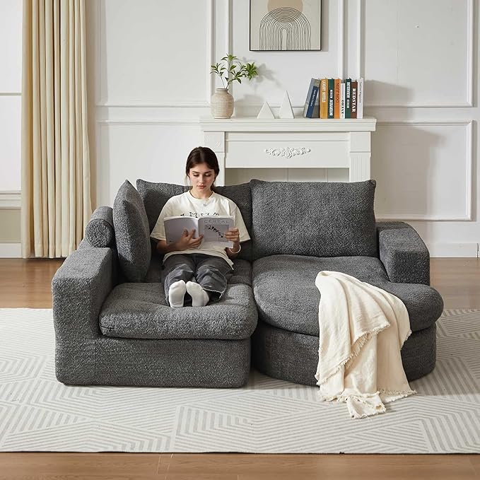 99 Modular Sectional Sofa Cloud Sectional Couch with Neck Pillow &amp Deep Seat Chenille Boneless Couches with L-Shape Chaise for Living RoomNo Assembly Required Grey