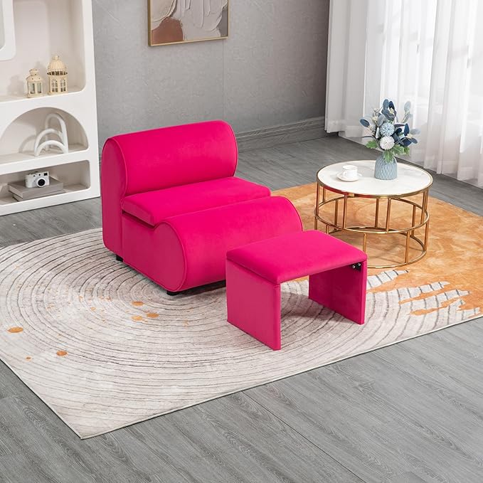 House Hold Accent Chair with Ottoman Cushioned deep seat no armrest Accent Single Lazy Chair for Living Room