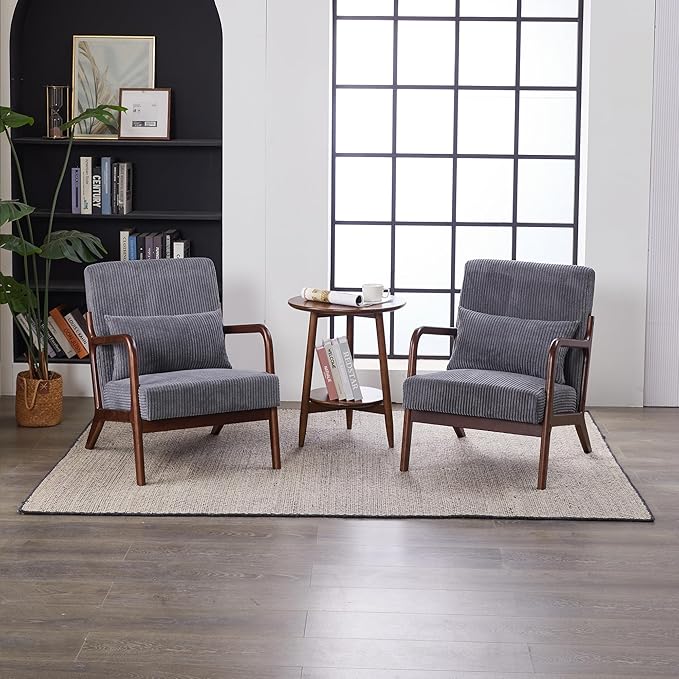JOYBASE Mid Century Modern Accent Chair Lounge Reading Armchair with Wood Frame for Living Room Office Bedroom (Polyester Fabric Antique Grey)