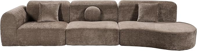 Christopher Knight Home Grelyn 140 Modular Sectional Sofa Couch Wool Fabric Boneless Cloud Couch Fully Compressed Home Sofa Living Room 3-Piece Lounge Sofa with Chaise Fully Assembled Brown