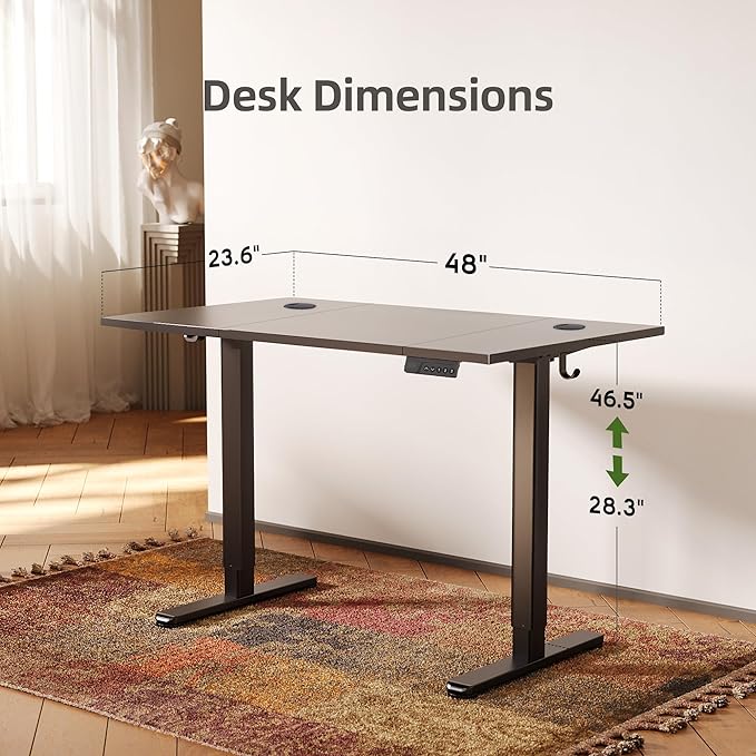 Claiks Electric Standing Desk Adjustable Height Stand up Desk 48x24 Inches Sit Stand Home Office Desk with Splice Board Black Frame/Deep Black Top