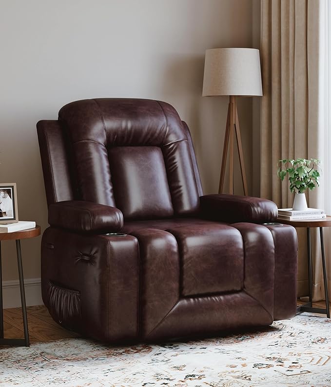 GarveeHome Power Lift Recliner Chair - Heat and Massage PU Leather Electric Lift Recliner for Elderly &amp Mobility Impaired Adjustable Back and Legs Heavy Duty Lift Chair for Seniors