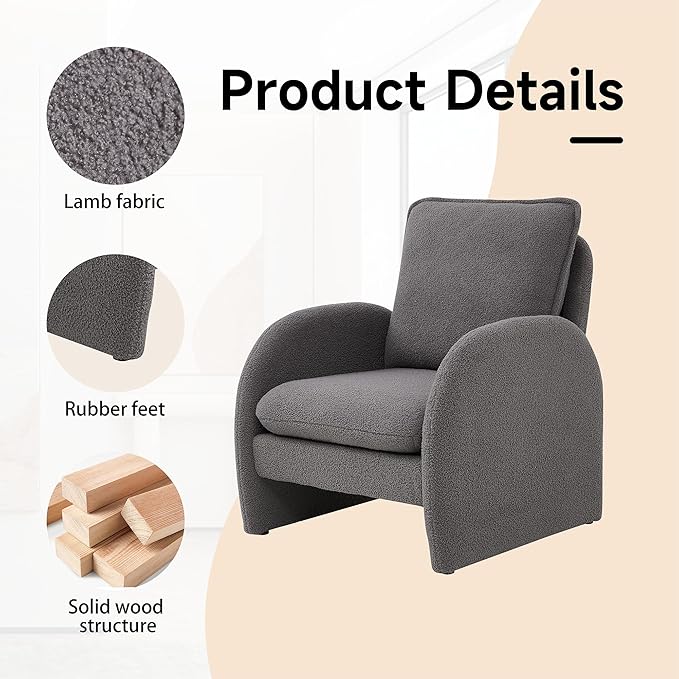 28.5 X 29.9'' Accent Chairs Modern Sherpa Lamb Fabric Living Room Chair Comfy Armed Chair Upholstered Armchair Leisure Single Sofa Chair for Bedroom Office Apartment and Living Room