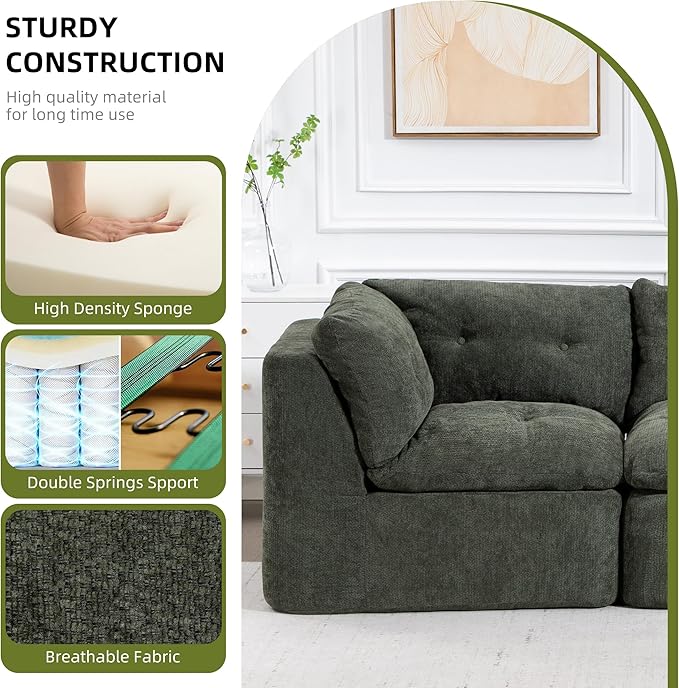 L Shaped Modular Sectional Sofa with Ottoman 106 Cloud Couch with Deep Seats &amp Layered Cushions No-Assembly Upholstered Sofa in a Box Boneless Couches for Living Room Green