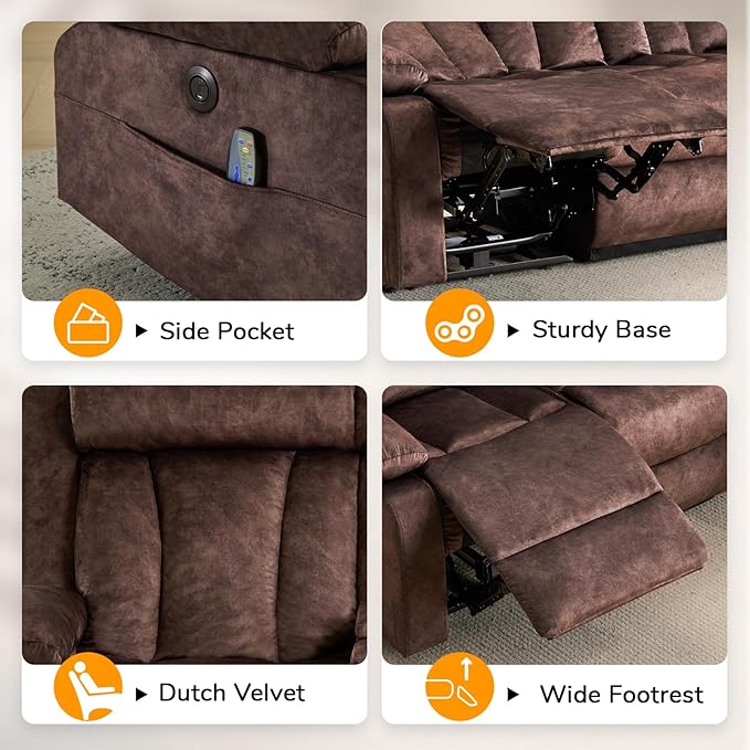 Power Recliner Sofa with Drop Down Table Heat &amp Massage Reclining Sofa Couch with Cup Holders USB &amp Type-C Ports Recliner Couch for Living Room RV Office Apartment