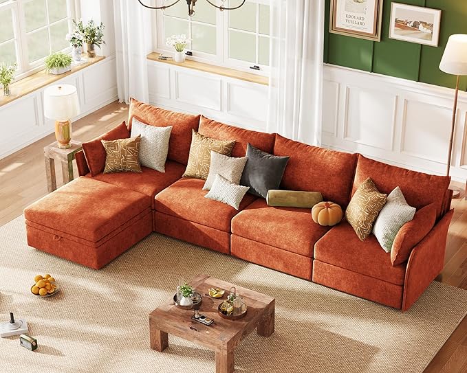 ABCASA Modular Sectional Sofa Seat with Arm Couch Terracotta