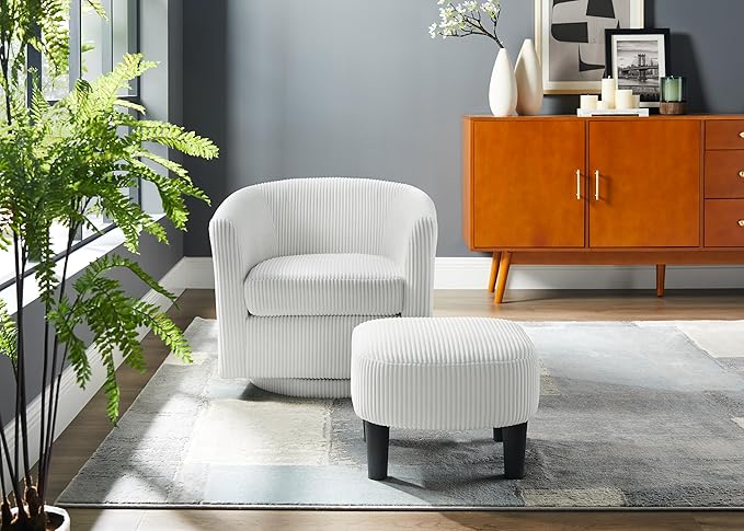 Swivel Accent Chair 360° Comfy Recliner Corduroy Arm Chair Single Sofa with Ottoman for Living Room Bedroom